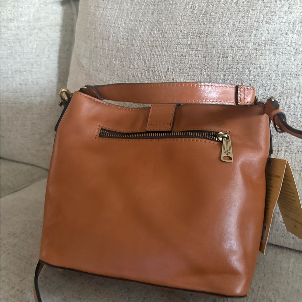 Patricia Nash Cognac Leather Crossbody Bag with Front Zip